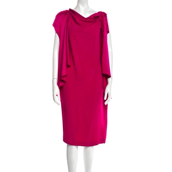 👗🍸 ESCADA Vintage Magenta Draped Cape Shift Dress‎ | 80s Holiday Glam Sz 10/12 - Picture 1 of 7